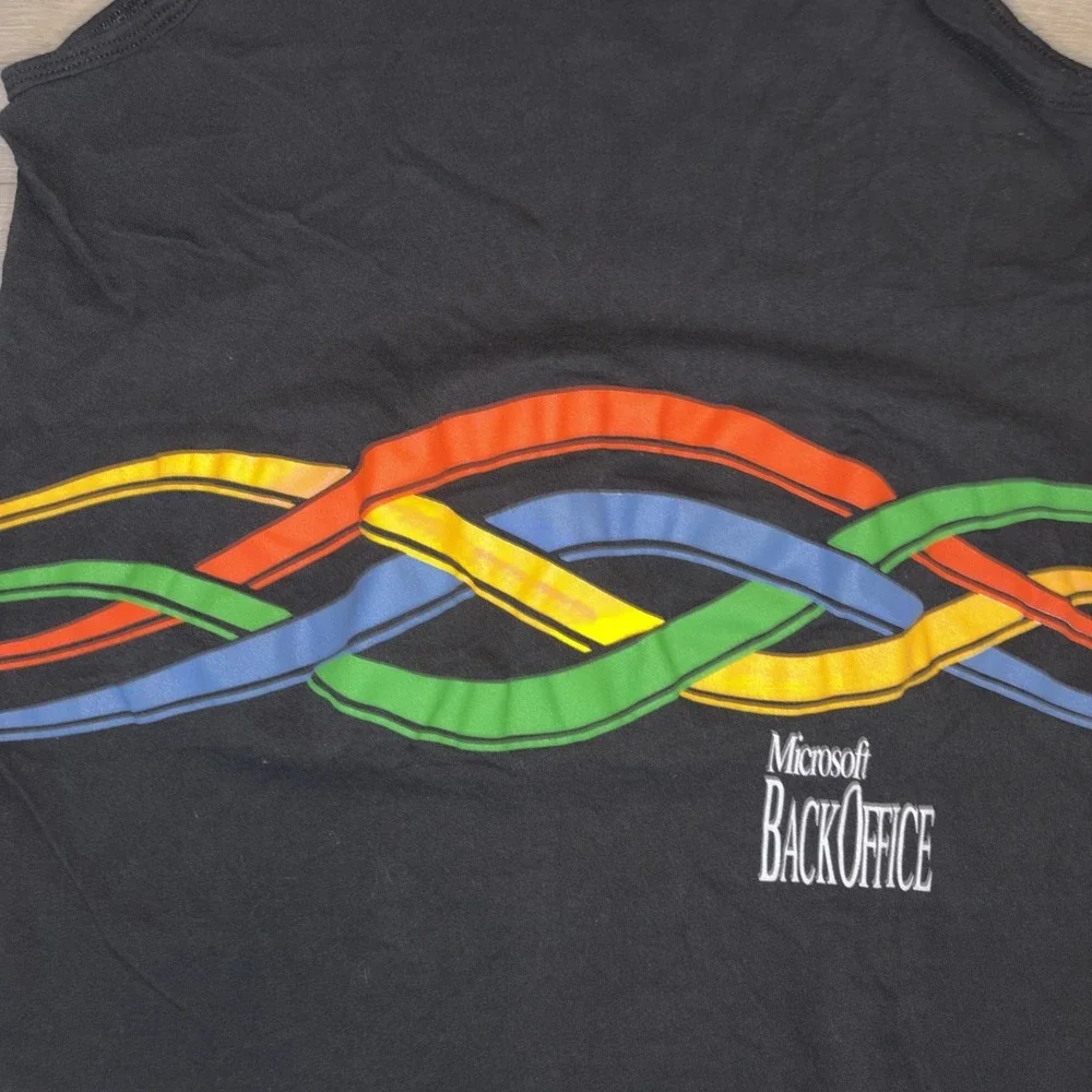 Vintage 90s Microsoft Back Office Computer Tech Tank Top Medium Black